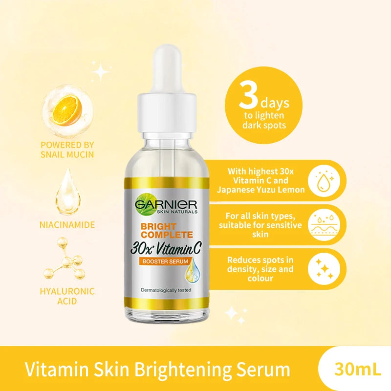 Garnier hell komplett 30x Vitamin C Niacin amid Booster Serum White ning Hautton Essenz verblassen Akne Mark Beauty-Produkte 30ml